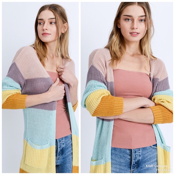 🥰LAST 1! Gorgeous Pastel Striped Pocket  Cardigan - Picture 6 of 7